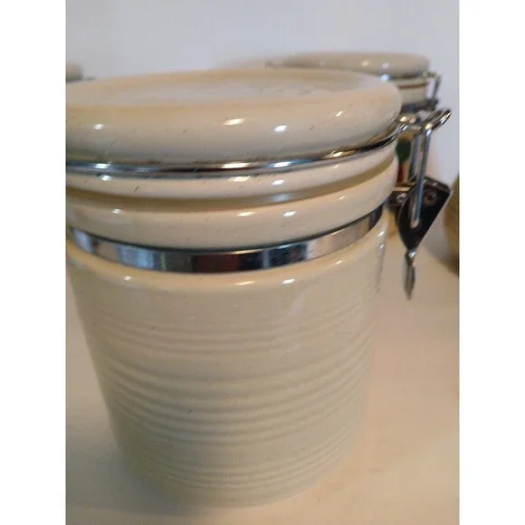 VTG-3 Cracker Barrel Country Apple Canister Set Metal Closure With Candel Holder
